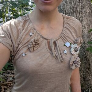Tan Flower Blouse